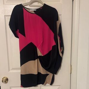 Trina Turk Black, Hot Pink & Beige Abstract Mini Dress